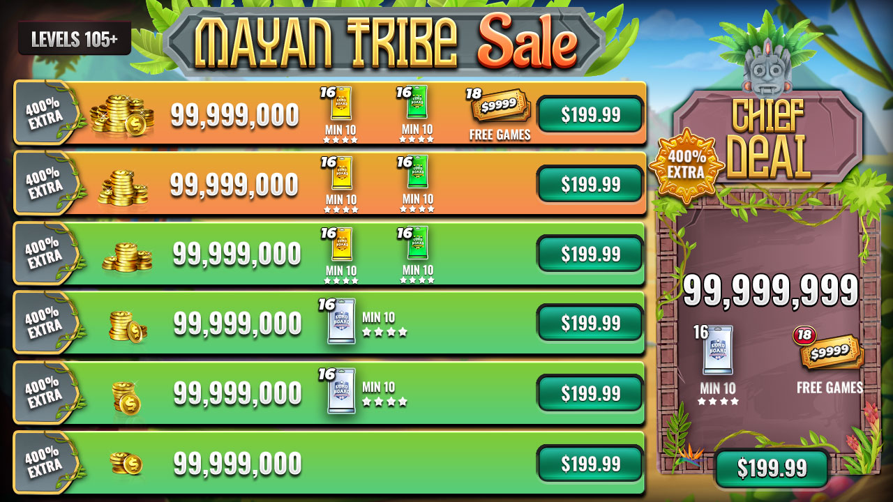 Mayan Tribe Sale — Beach Bum in-game offer design