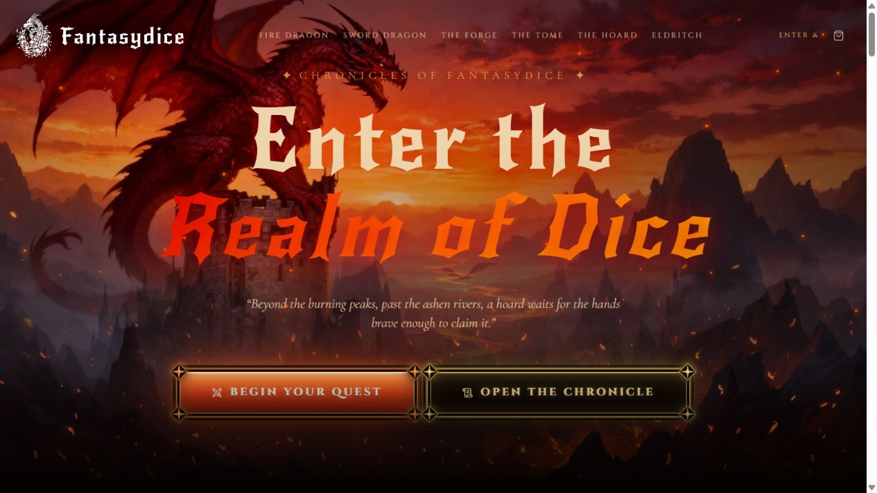 Current FantasyDice homepage displayed on a desktop monitor